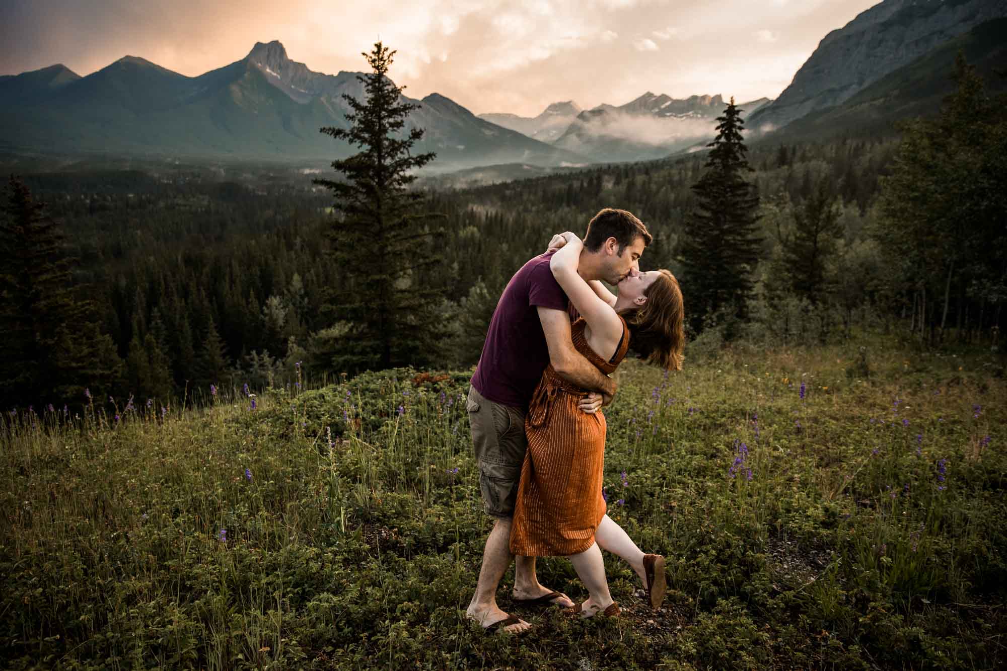 Kananaksis Country, Banff, Canmore family photographer, family photos in the mountains on a hot summer night when the rain started to pour, huge thunderstorm family shoot